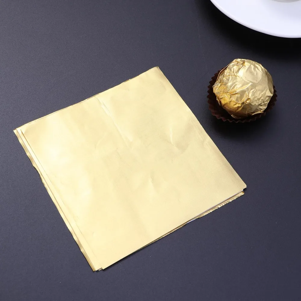 300шт 10 x 10 см Утолщенная Золотая Шоколадная упаковка из фольги для конфет Бумага для тиснения алюминиевой фольгой