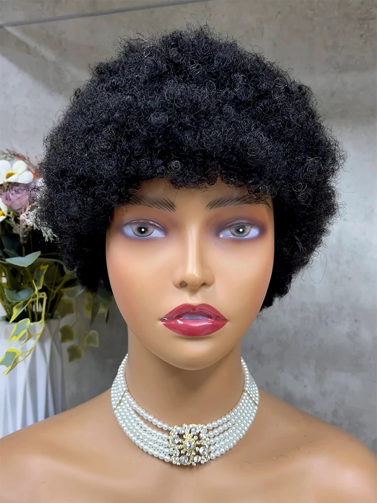 200% Афро Вьющиеся 13 * 4 кружевных фронтальных парика без клея, 6-дюймовый коричневый Бразильский парик из человеческих волос, Переднее кружево, прозрачное для женщин
