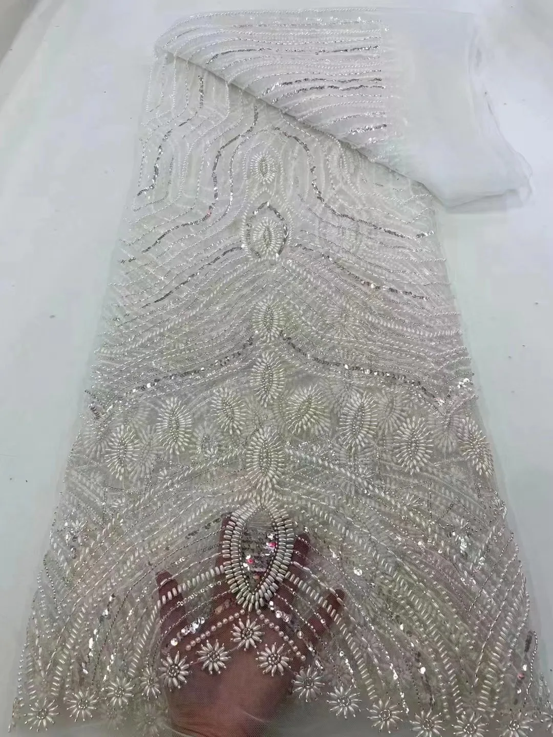 Африканская Кружевная Ткань с Блестками 3D 2023, Высококачественная Кружевная ткань Ручной работы из бисера, Нигерийский Французский тюль, Кружевной свадебный материал