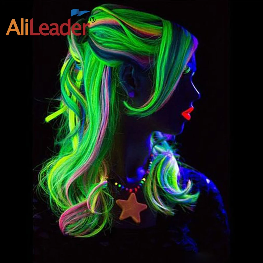 Alileader Синтетическое наращивание волос на 1 клипсу 20 дюймов Сияющие волосы В темноте Светящиеся волосы Желтый Белый Синий Розовый