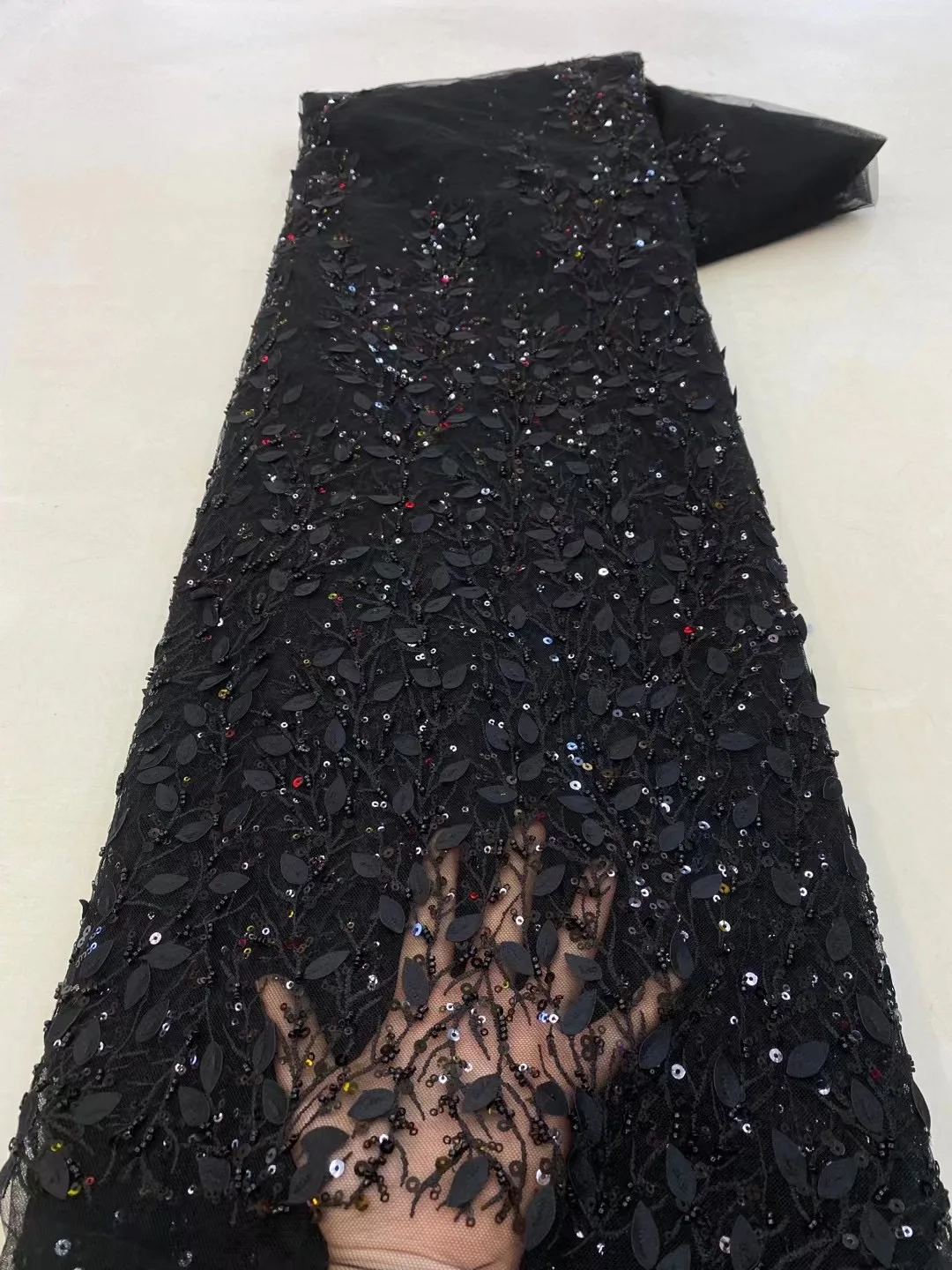 Новейшая Нигерийская кружевная ткань ручной работы, вышитая бисером, 5 ярдов, Африканская роскошная 3D аппликация, ткань с цветочными блестками Для свадебных платьев