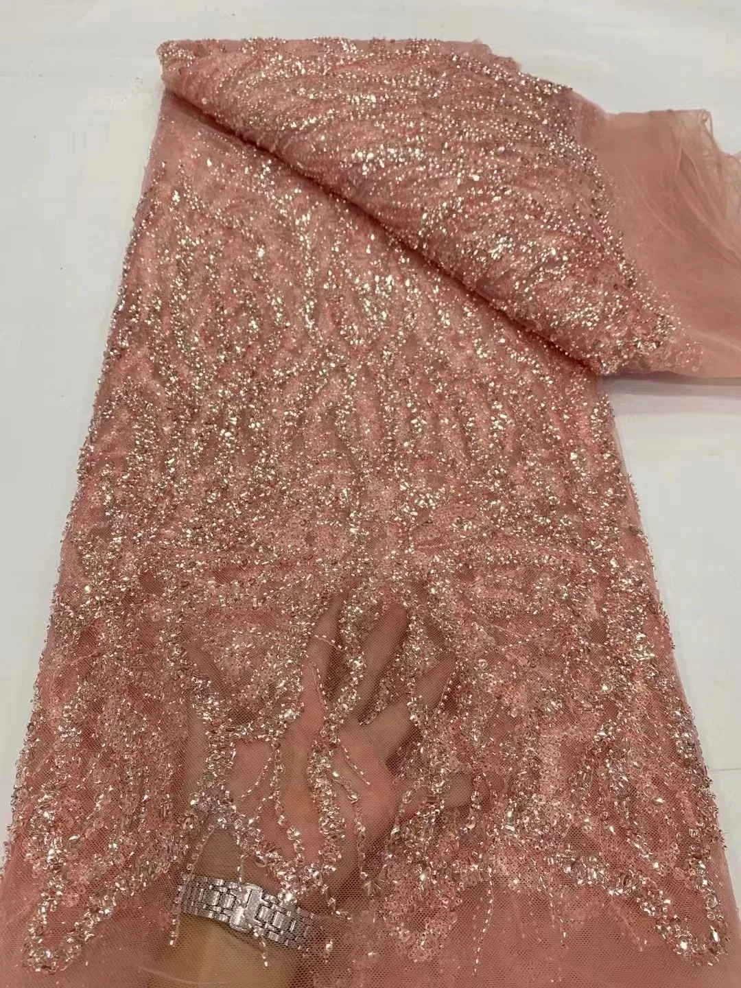 2023 Модный французский тюль, кружевная ткань из бисера, 5 ярдов, высококачественное нигерийское свадебное платье, вышивка блестками, африканский кружевной материал