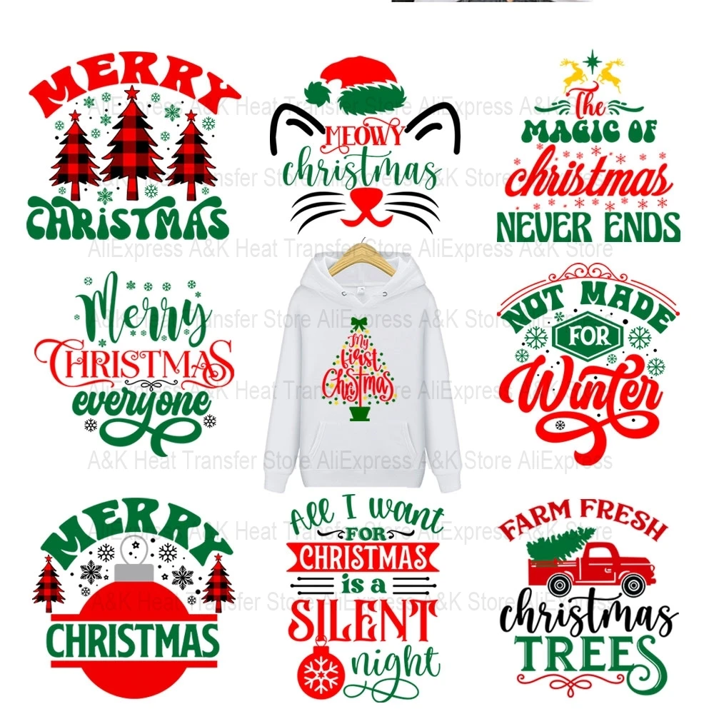 Дизайн с рождественской печатью на футболках, нашивки с железом для одежды, термонаклеи своими руками, толстовки, наклейки с теплопередачей, наклейки с железом