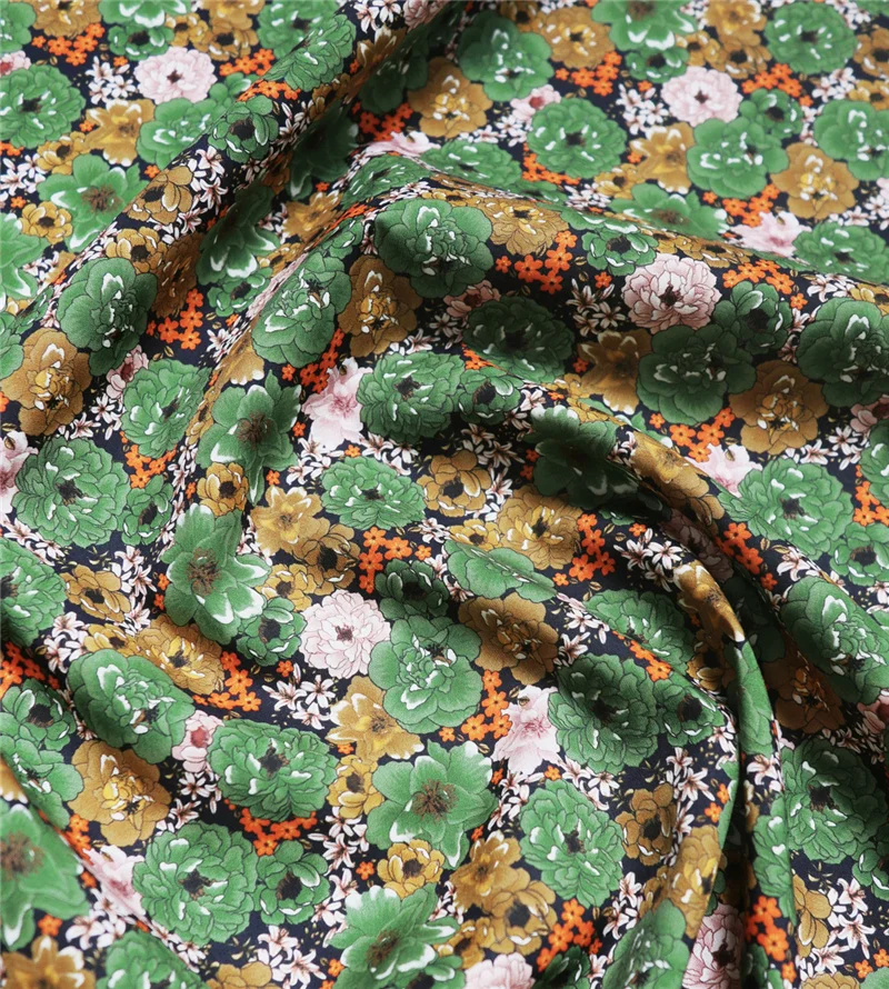 100 Количество нитей хлопчатобумажная ткань с длинным штапелем и принтом, контрастное платье с цветочным рисунком в стиле ретро, трикотажная атласная ткань для шитья по метру, сделай сам