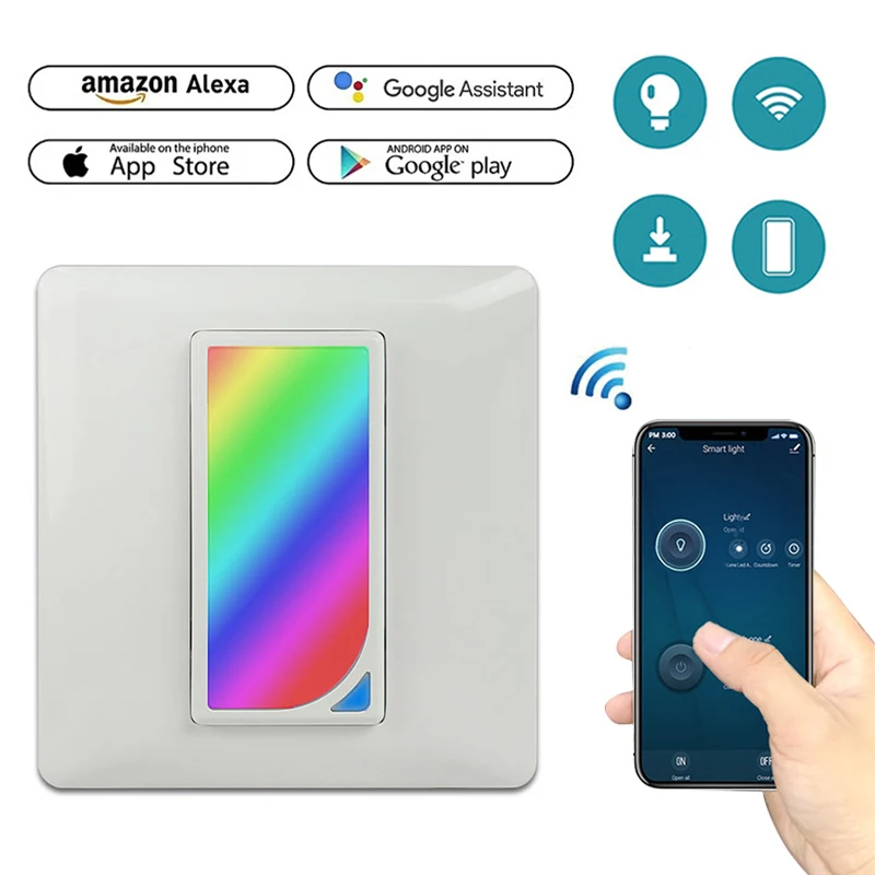 подключаемый Wi-Fi В Стене RGB LED Scene Умный Выключатель Света С Изменением цвета Дистанционное Голосовое Управление и таймер Обратного Отсчета Работает с Alexa