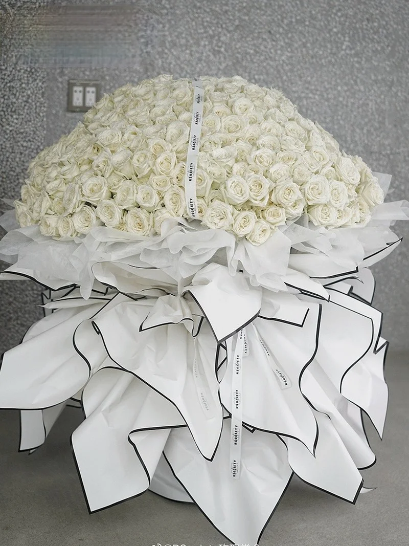 Черно-белый благородный каркас, матовая пленка, водонепроницаемая бумага для упаковки букетов цветов, Флористический материал