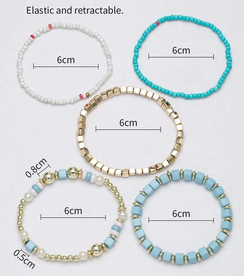 Винтажный многослойный браслет из бисера в стиле бохо Синего и белого цветов, модные браслеты для женщин