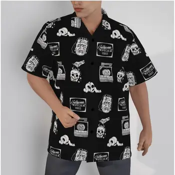 Мужская гавайская рубашка с принтом Франкенштейна на тему Хэллоуина, Пляжная Летняя повседневная рубашка в стиле пэчворк на пуговицах