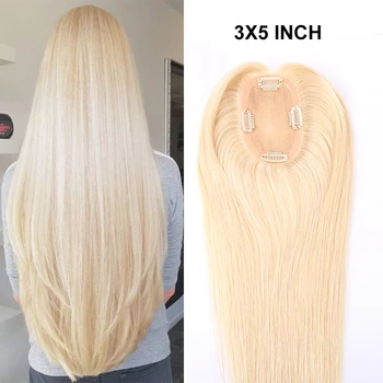100% европейский парик из натуральных человеческих волос, 3x5 дюймов, кружевной женский топпер для волос, светлый цвет 613