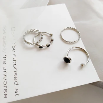 4 шт./компл. Корейский модный Минималистичный набор колец с открывающимися металлическими манжетами серебристого цвета, Открытые кольца, Регулируемые кольца, ювелирные изделия для женщин