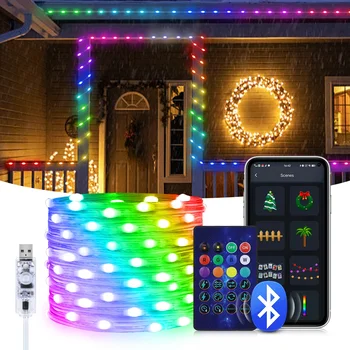20 М Рождественский RGBIC Dream Color LED Fairy Lights USB Струнный Светильник Bluetooth Красочные Рождественские Елочные Светильники Navidad Decor Lamp
