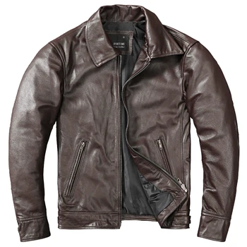 Корейская версия Pure Head Layer Leather Кожаная мужская кожаная куртка с коротким отворотом повседневное пальто большого размера