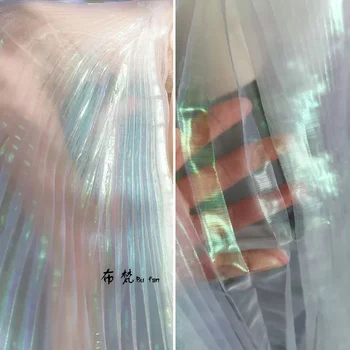 Девушка-русалка, Градиентные Красочные лазерные органные складки, плиссированная ткань, оригинальные прозрачные модные дизайнерские плиссированные ткани
