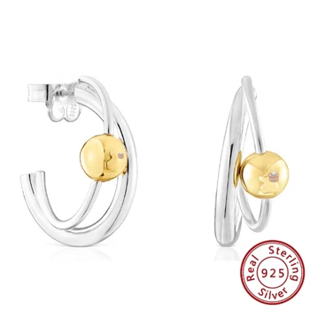 S925 Серебряные Серьги-гвоздики в форме Медведя с U-образным Дизайном Высокого класса для женских Модных Аксессуаров