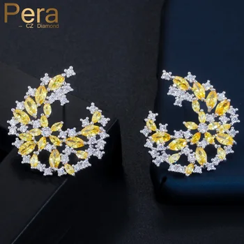 Асимметричные дизайнерские украшения для ушей Pera, желтые и белые кубические цирконии, модные женские серьги-гвоздики с крупными цветами E459