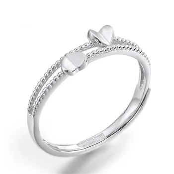 Настоящее кольцо из чистой платины PT950 950 Women Lucky Double Heart Весом 2-2,2 г, Размер США: 4-9