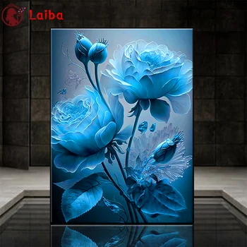 Алмазная живопись Dream Art Blue Poppy Flower 5d Вышивка крестом Алмазная вышивка Мозаика Подарок Домашний декор Картина для рукоделия