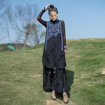2024 китайский винтажный жилет с национальной цветочной вышивкой, атласный жилет, китайский костюм эпохи тан, куртка без рукавов в стиле пэчворк, жилет, жилетка