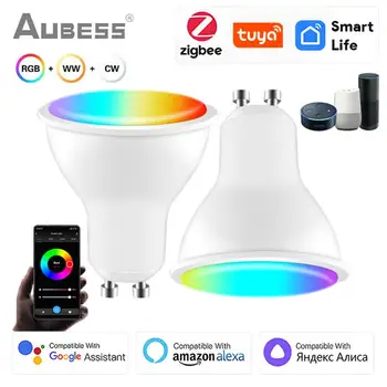 TUYA Zigbee Smart GU10 Лампочка Прожектор RGB + CCT 5 Вт С Регулируемой Яркостью Светодиодная Лампа Голосовое Управление С Alexa Google Home Яндекс Алиса