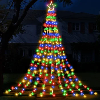 Рождественский водопад 9X3,5 м, 350 светодиодов, водонепроницаемая Рождественская елка, сосулька, звездный топпер, сказочный светильник для праздничной вечеринки