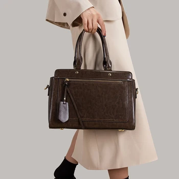Высококачественная масляно-восковая сумка из искусственной кожи, портфель для пригородных поездок, большая вместительная деловая сумка через плечо, женская сумка через плечо
