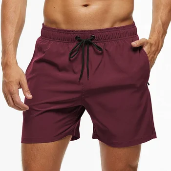 Модные мужские пляжные шорты, эластичные мужские плавательные штаны, быстросохнущие спортивные шорты с карманами на молнии, дышащие
