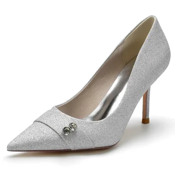 Весенне-летние Новые тонкие туфли с мелкими блестками и водяными бриллиантами на тонком высоком каблуке, банкетное платье, женская обувь большого размера