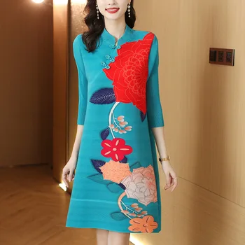 Осеннее платье 2023 года Новое женское модное платье с крупным принтом Ретро Ципао Улучшенное издание длинных платьев для женщин