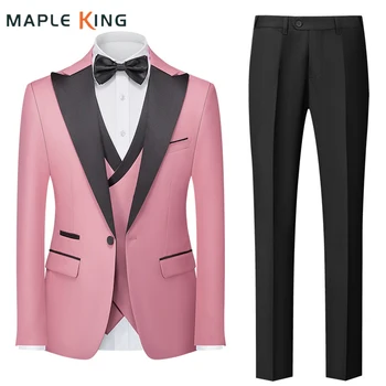 Мужские свадебные костюмы, Элегантные розовые комплекты блейзеров для жениха, роскошный костюм Homme, 3 предмета, Модное вечернее платье, Тонкие куртки для жениха, Брюки