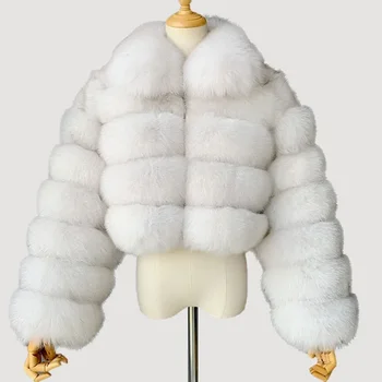 Женское пальто с имитацией искусственной лисьей шерсти, Новая теплая женская шуба с отворотом, зимняя модная женская шуба с коротким рукавом и длинным рукавом
