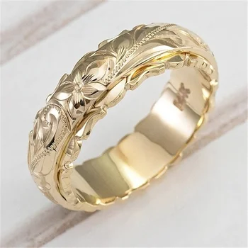 Изысканное женское кольцо из золота 14 карат, кольцо с гравировкой в виде Цветка, подарки на Годовщину свадьбы Невесты, Обручальные Кольца