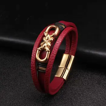 Новые модные Красные браслеты из натуральной кожи из звеньев цепи для мужчин и женщин, модные Спортивные украшения с поперечным сечением, Подарочные браслеты Pulsera