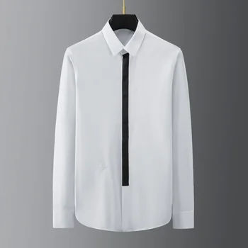 Новая лента Универсальная хлопковая неглаженая мужская нижняя рубашка с длинным рукавом приталенного кроя Мужской топ