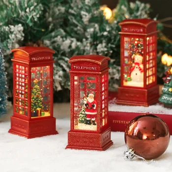Рождественская телефонная будка, световой столик для пожилых людей, украшенный елочными украшениями, снеговик, аксессуары для украшения дома