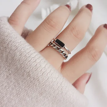 Винтажное кольцо для женщин в корейском стиле в стиле хип-хоп, Модная цепочка, Двухслойное кольцо с капельной глазурью, Универсальное индивидуальное кольцо