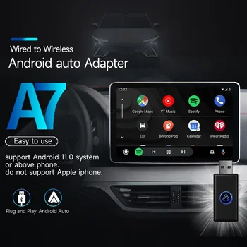 Автоматический беспроводной адаптер Android Smart AI Box LED Car OEM Проводной USB-ключ Android Auto to Wireless Mini Body Подключи и играй Spotify