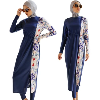 3шт мусульманское буркини с полным покрытием, женские купальники с принтом и длинным рукавом, шляпа, топы, брюки, купальник, хиджаб, скромный купальник, исламское платье