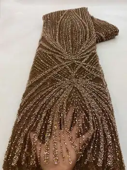 Роскошные вечерние платья 2023 года, Высококачественная вышивка, Французское кружево, Африканские пайетки, Тюль, расшитый бисером, Кружевная ткань для шитья