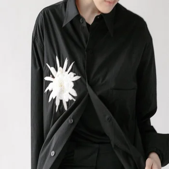 Пара рубашек в стиле Йоджи Ямамото 21SS, топ с вышивкой, темная вышитая рубашка, модные дизайнерские рубашки высокого качества.