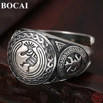 Кольца-шармы из стерлингового серебра BOCAI S925 Популярная тенденция моды Индивидуальность Ретро Тотем Чистый Аргентум Национальные украшения для рук