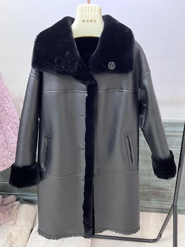 Новая модная женская зимняя шуба из натурального меха Мериносовой овцы, куртка из натуральной кожи, толстое теплое роскошное женское пальто