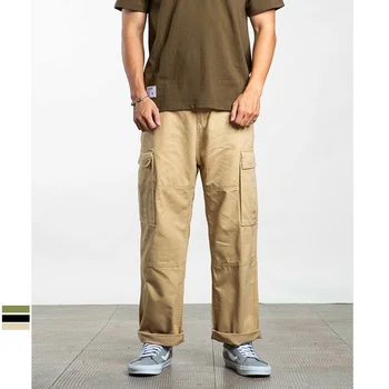 Новые модные военные брюки-карго с множеством карманов, мужские повседневные хлопковые прямые свободные Мешковатые джоггеры для бега трусцой, широкие мужские брюки