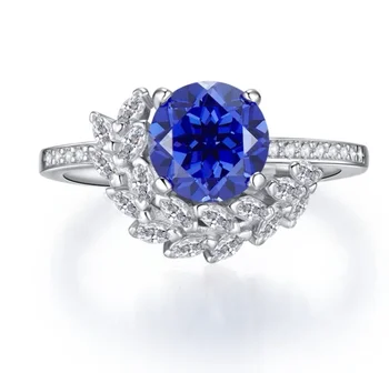 Новое кольцо с Синим танзанийским колосом из серебра 925 пробы с Высокоуглеродистым бриллиантом в универсальном стиле для помолвки.