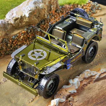 Цветной DIY 3D Металлический Пазл Модель Автомобиля Jeep Willis Jigsaw Игрушки для Взрослых Детские Развивающие Игрушки Коробка-головоломка Металлические Земные Пазлы