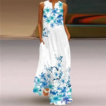 Женские элегантные синие белые платья с цветочным рисунком, платья высокого класса без рукавов