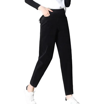 Женские вельветовые брюки на флисовой подкладке, длинные брюки, теплые спортивные брюки, вельветовые брюки с эластичной резинкой на талии для женщин, повседневная одежда