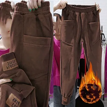 Осенне-зимние женские эластичные брюки Harlan с завышенной талией, однотонным карманом и буквенным принтом с резьбой, модные повседневные элегантные брюки
