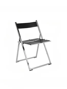 Обеденный стул из натуральной кожи в индустриальном стиле, простой складной стул из нержавеющей стали, легкий роскошный современный обеденный стул