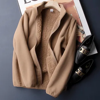 Женская флисовая куртка для женщин, пальто из искусственной шерсти, толстовка, пуловер из искусственного меха, верхняя одежда с длинным рукавом, Мягкая теплая, с карманами