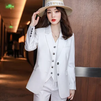 Брючный костюм Advanced Sense, куртка профессионального темперамента, комплект из трех предметов Fried Street для женщин на весну и осень в корейском стиле